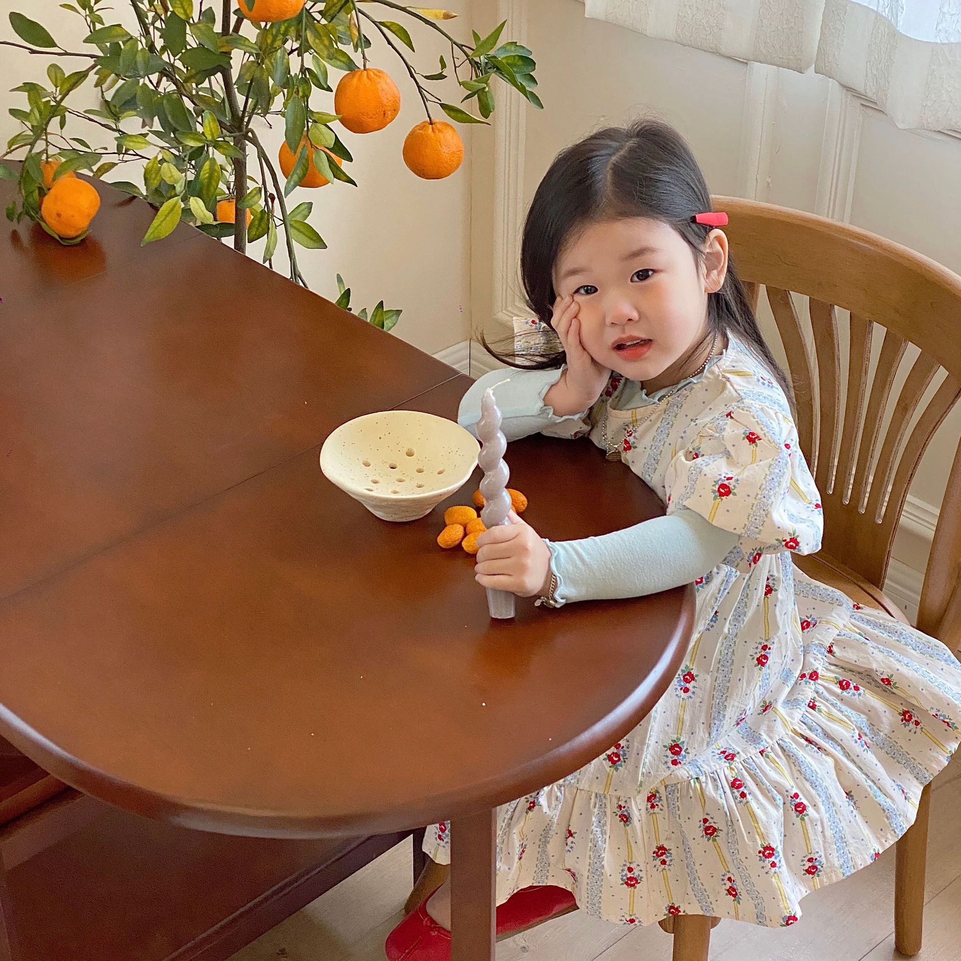 2022 Lente En Zomer Koreaanse Kinderkleding Meisjes Retro Floret Jurk Kinderen Kunnen Dragen Korte Mouwen Gebloemde Jurk