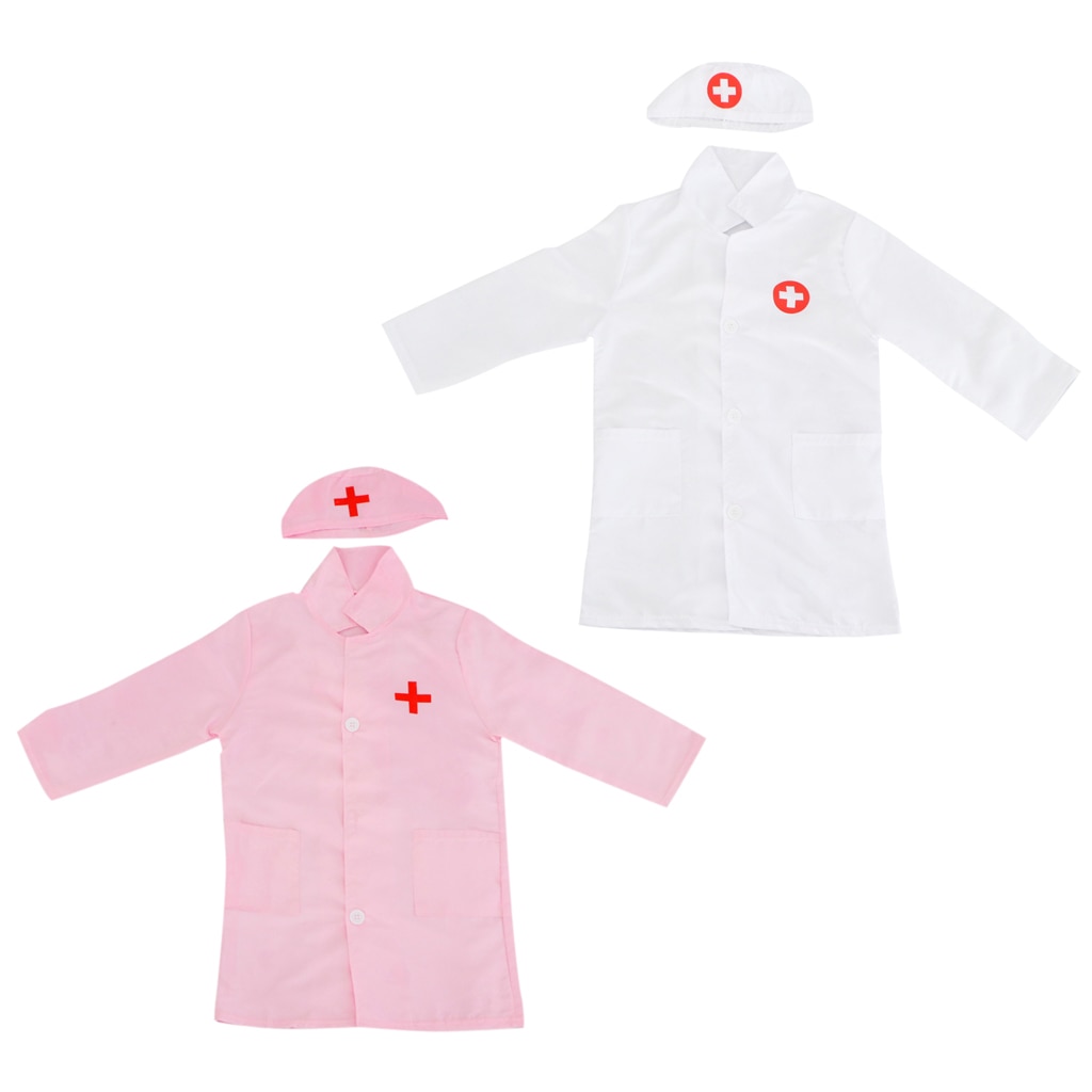 Unisex Kids Boys Girls Doctor Surgeon Halloween Cosplay Dress up Coat with Cap Nurse Play Tools Set Outfits