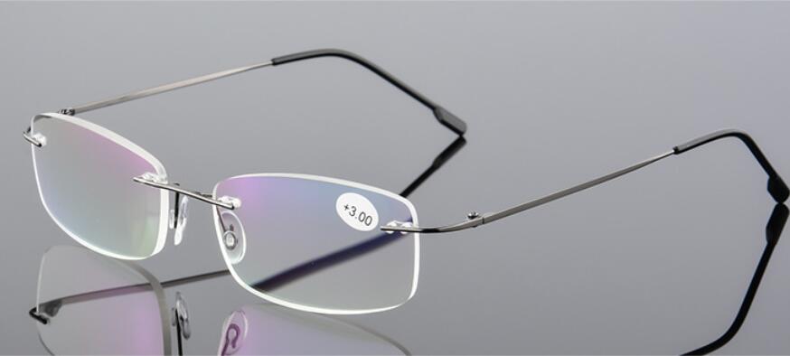 Unisex Titanium Legering Randloze leesbril, Vrouwen High Definition Anti Vermoeidheid Ultralight Frameloze Presbyopie Eyewear A859: +300 / Gun