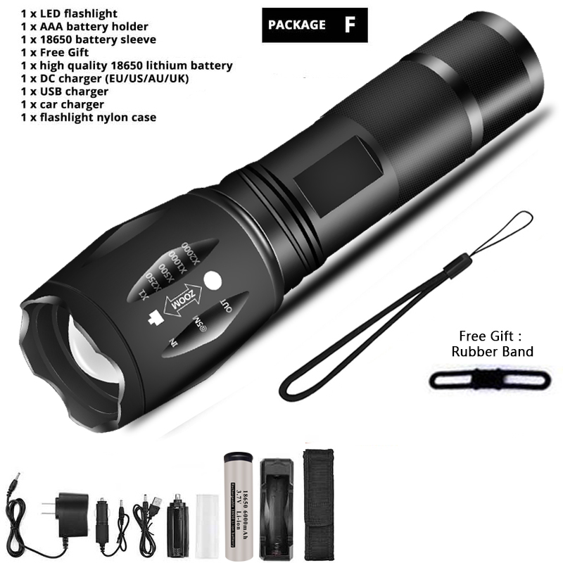 Zhuiguangzhe led-lommelygte ultralys lommelygte  l2/v6 camping 5 switch-tilstande vandtæt zoombar cykellygte bruger 18650 batterier