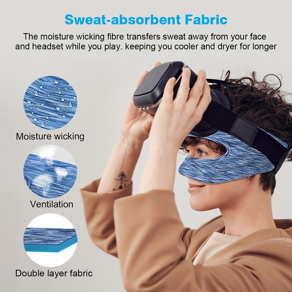 VR Accessories Eye Mask Cover Breathable Sweatproof Band Adjustable Virtual Reality Headset Face Cover for VR Gaming Black