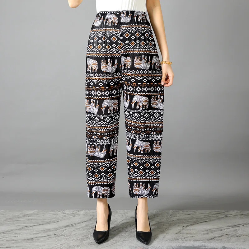 Koele zomer ijszijde bloemenbroek dames muggenbestendig casual thuis met airconditioning negendelige lengte broek: green