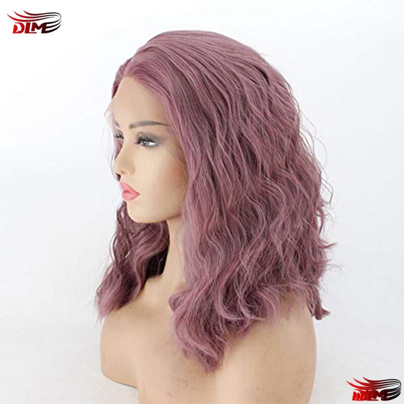 Dlme Roze Bob Pruik Synthetisch Haar Lace Front Pruiken Krullend Pruik Voor Vrouwen Hoge Temperatuur Cosplay Pruik