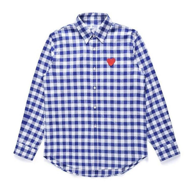 (Hebben Ogen) mannen Vrouwen Shirt Lente Zomer Dunne Liefde Borduren Bijpassende Plaid Revers Single-Breasted Lange Mouwen Katoenen Shirt