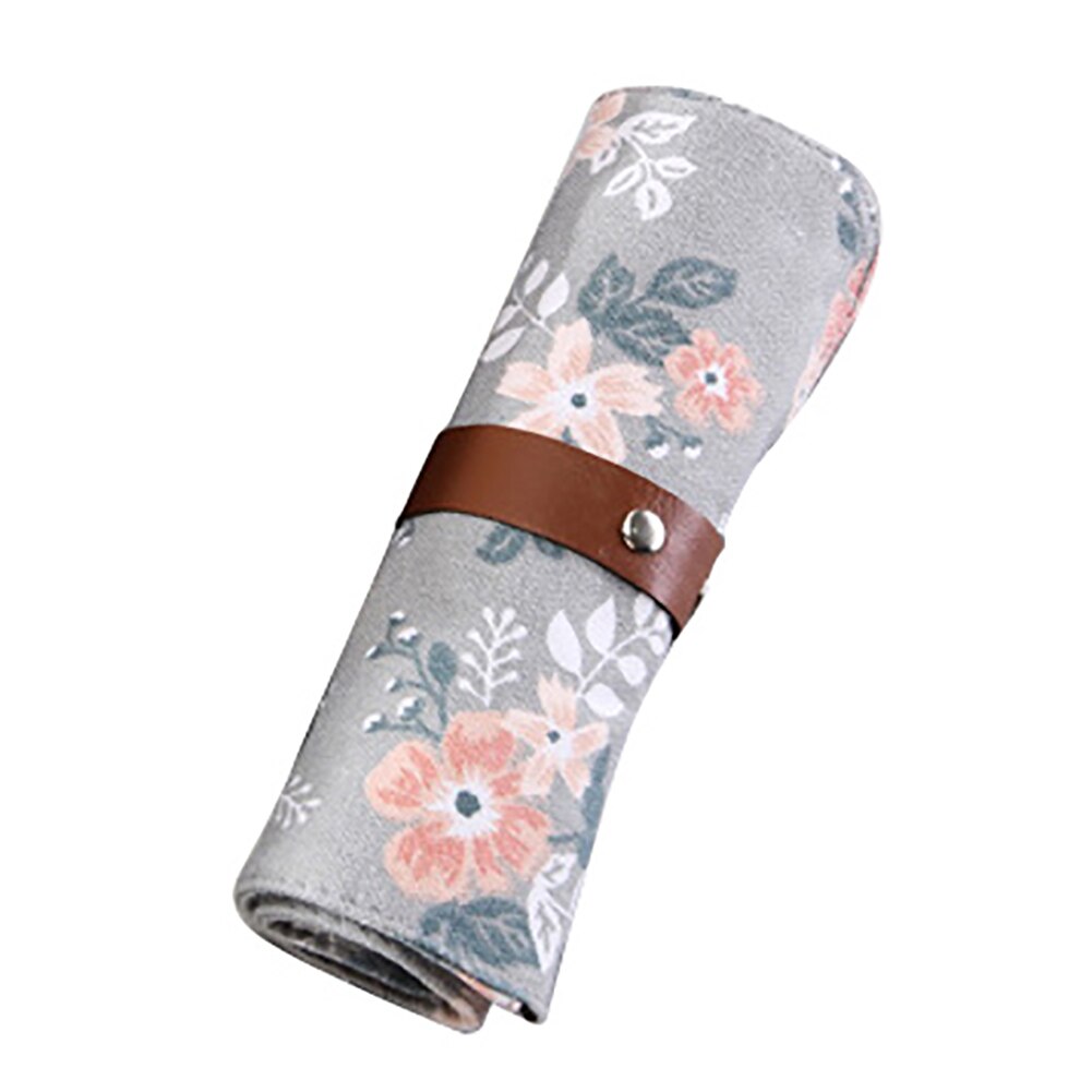 1pc bærbare tegneserie alpaca/ræv/vasker mønster rulle blyant pen organisator makeup børste brevpapir opbevaringstaske: Grå blomst