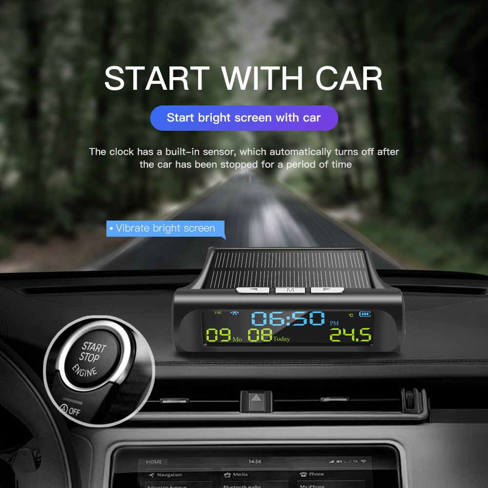 Pantalla LED Digital 3 en 1 portátil, reloj Solar para coche, termómetro, indicador, medidor de Panel para coche