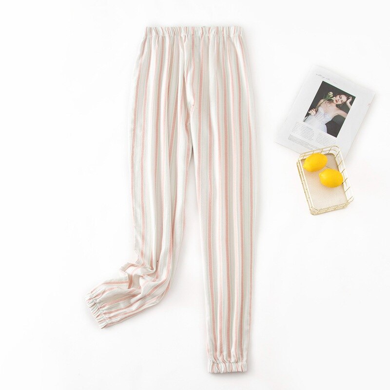 Stripe Sleep Bottom Women 100% Cotton Long Pant Home Pajamas Soft Slip Pants Big Size Casual Loose Mom Sleepwear kPaCotAkoWka