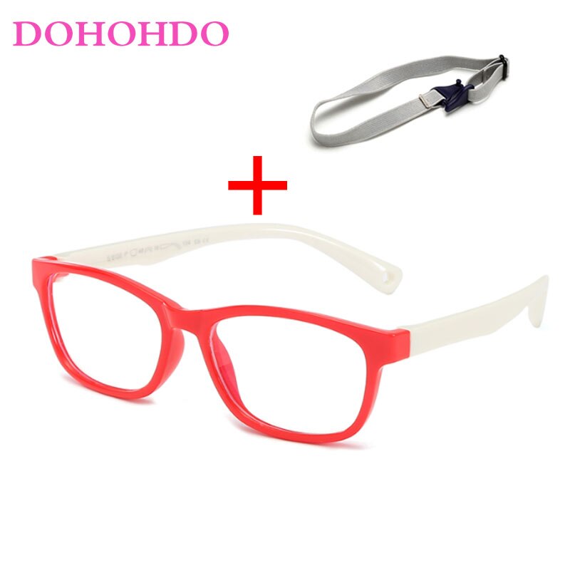 DOHOHDO 2022 Flexible Kids Eyeglasses Frame Glasses For Child Boys Girls Degree Myopia Optical Frames With Lanyard Square: red white