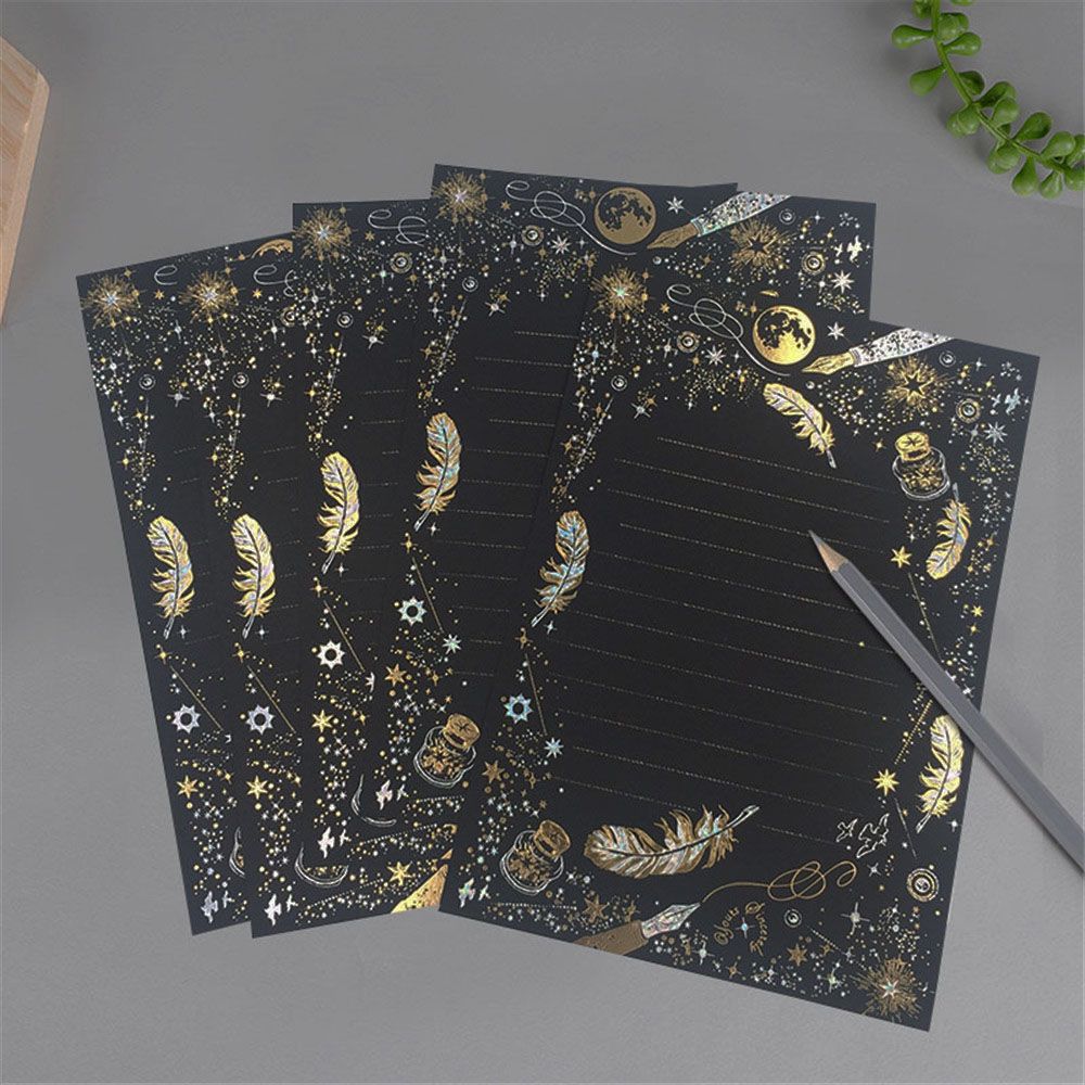 8pcs Vintage Gilding Letter Paper Set Wedding Invitation Card Letter Writing Stationery Sets School Stationery Office Supplies: black