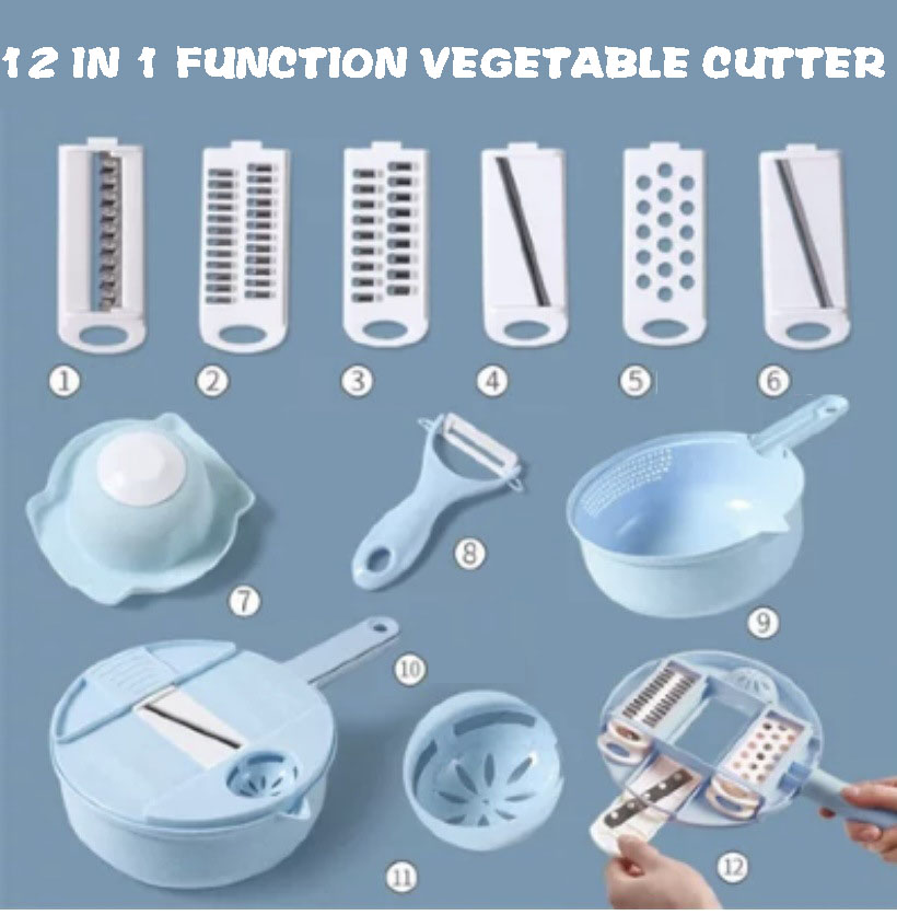 Household items kitchen accessories Vegatable chopper 12 in 1 Multifunctional Shredder Kitchen Tool Vegetable Slicer Cutter: Light blue