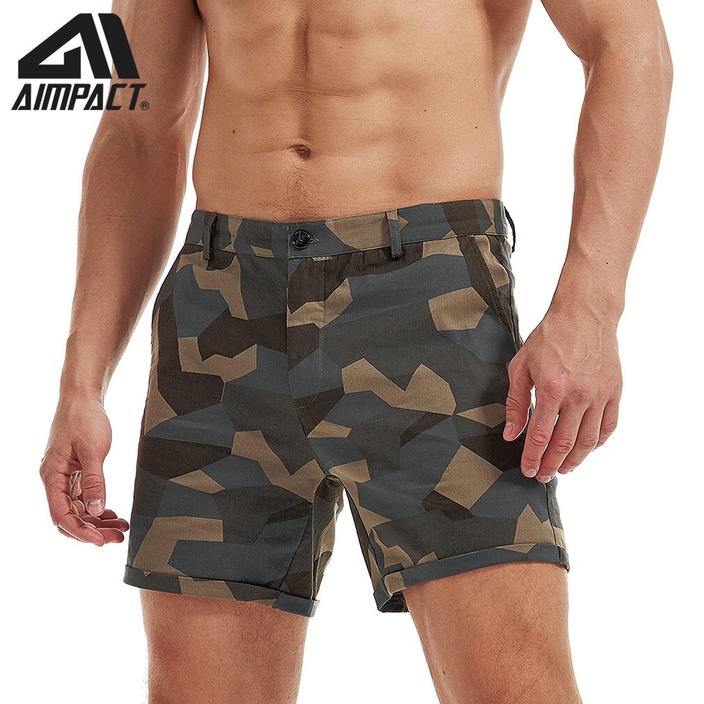 AIMPACT-pantalones cortos informales de algodón para hombre, Shorts masculinos de 3 pulgadas, de camuflaje, de carga, para playa al aire libre, AM2379: Army green / XXL