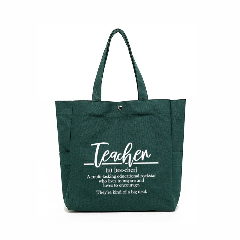 Professor definição presente para professores bolsa de ombro grande capacidade senhoras bolsa de lona bolsa de compras feminina: green