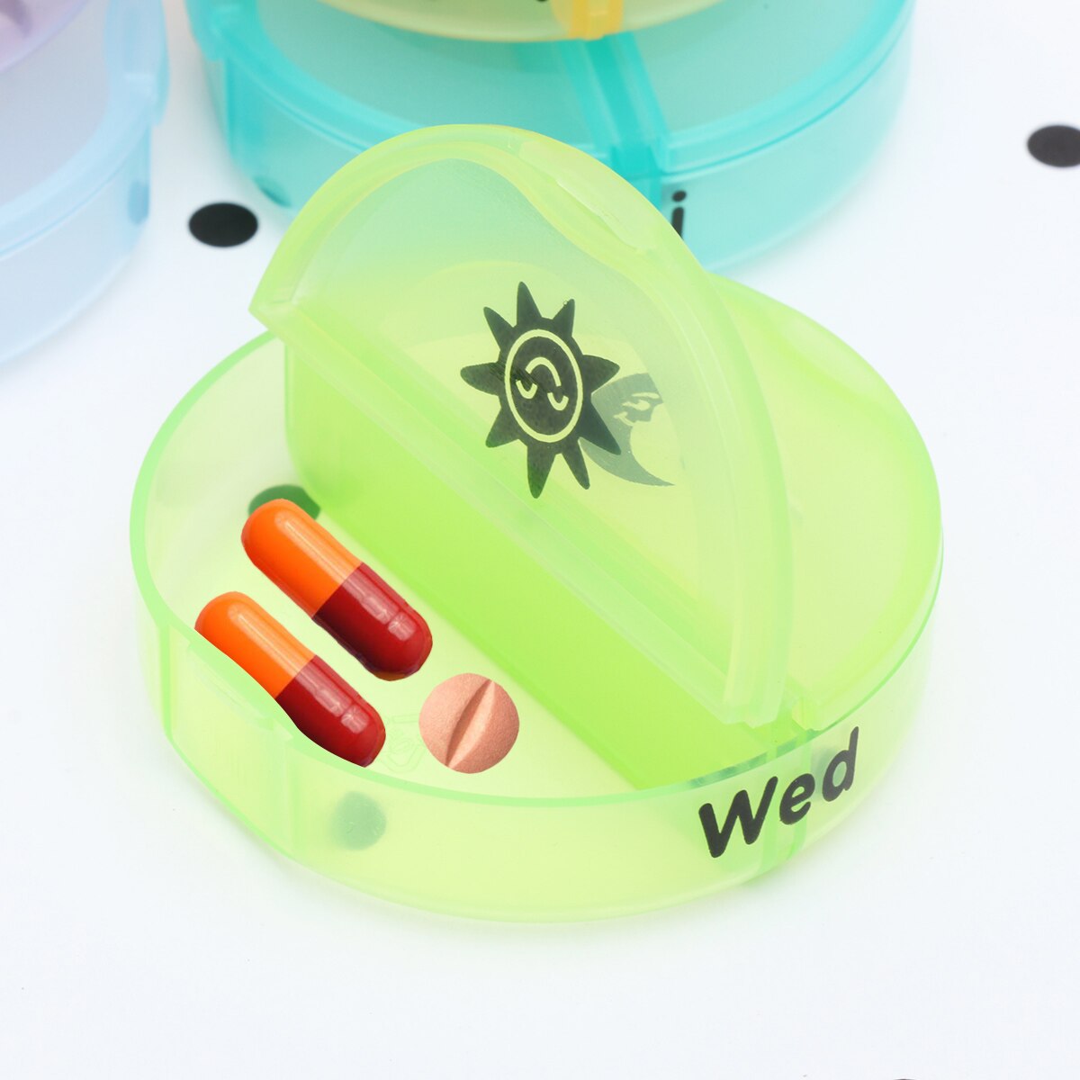 Boîte à pilules de forme ronde hebdomadaire AM/PM 7 jours boîte à pilules organisateur Portable étui à pilules 14 compartiments étanche à l'humidité boîte à médicaments de voyage