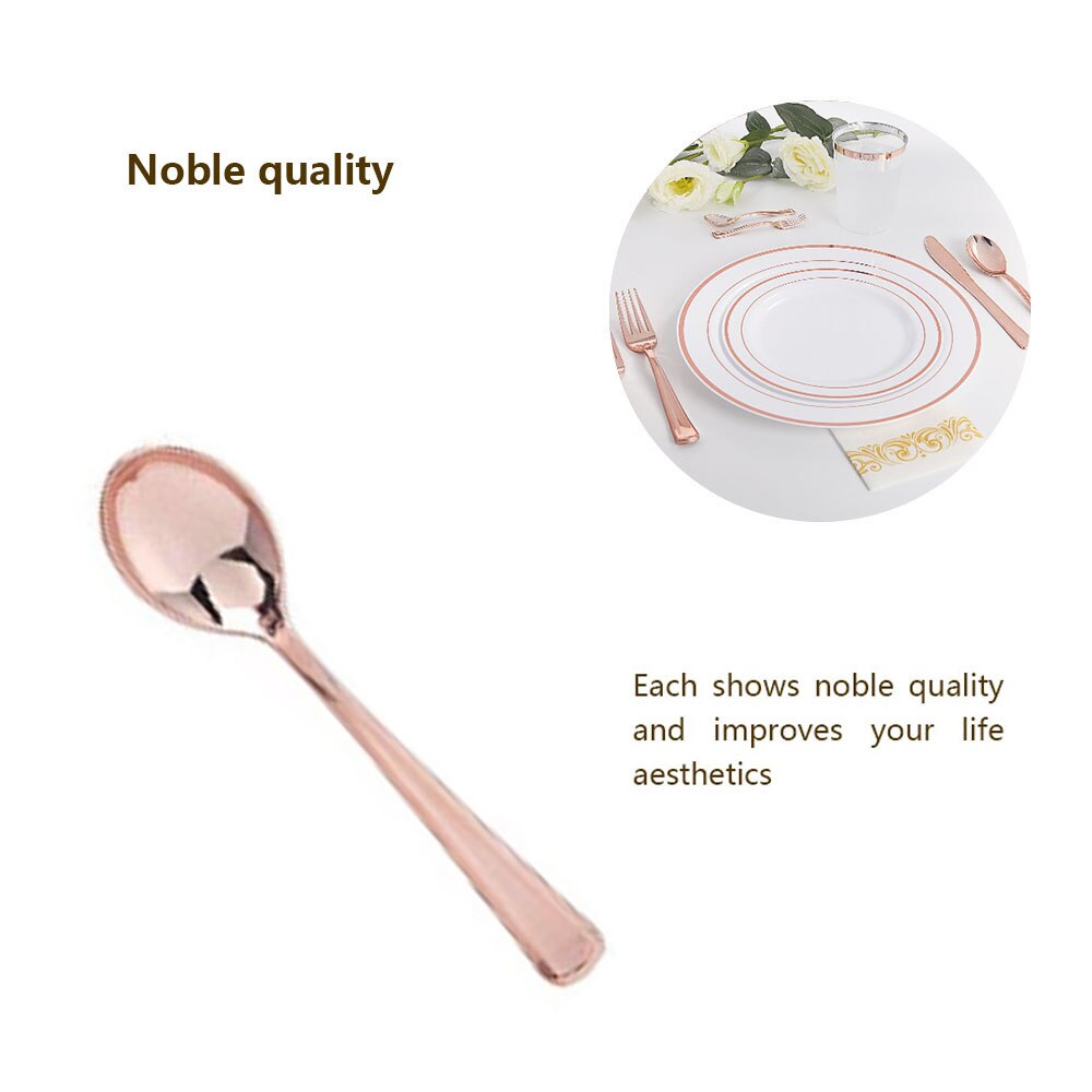 12 Stuks Wegwerp Servies Set Plastic Vorken Lepels Messen Rose Goud Servies Voor Lunch Diner Picknick Wedding Party Thuis