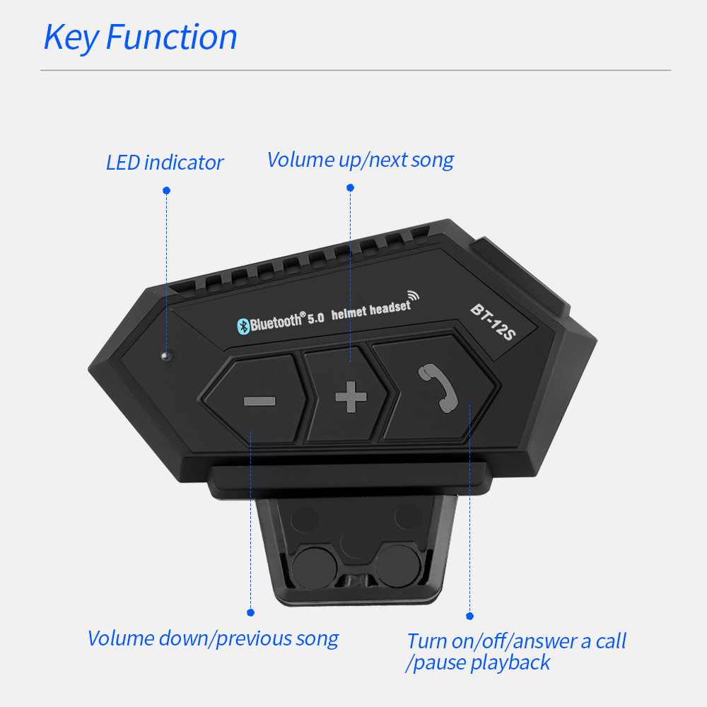 Bluetooth 5.0 motorhelm headset bt -12s waterdichte hoofdtelefoon handsfree bellen stereo draadloze oortelefoon muziekspeler luidspreker