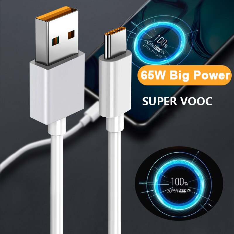 65W Super Vooc Usb Type C Kabel 1M/1.5M/2M Snel Opladen Type C gegevens Draad Voor Oppo R17 Reno 6 5 Pro Vinden X3 X2 Realme X50 X3 V5