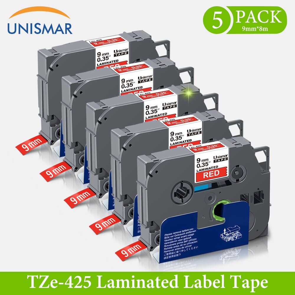 5pk zwart op mat zilver tze tape 9mm 3/8 " vervangt brother labeltape tze -m921 tz921 hoge kleefband voor p touch  h110 1090: Wit op rood