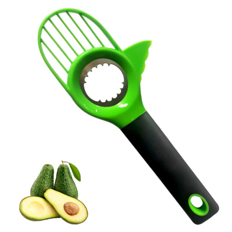 Avocado Slicer 3 In 1 Met Silicon Grip Handvat Avocado Shea Corer Splitter Pitter Cutter Pit Remover Multifunctionele Fruit Mes