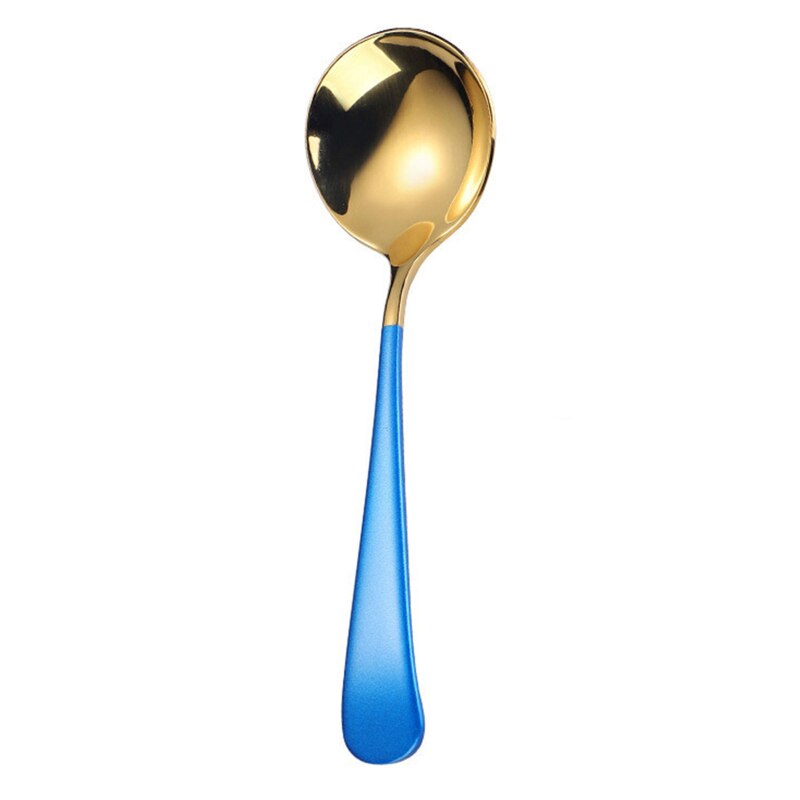 Cucharas de café elegantes de acero inoxidable para postre, utensilios de cocina, cucharas redondas de , 5 colores, 1 Uds.: C