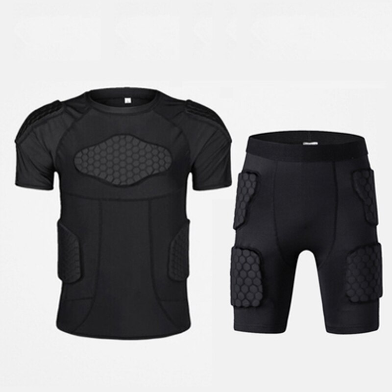 Mannen Sport Kneepad Elleboog Shock Guard Compressie Padded Shorts Shirt Vest Set Voetbal Basketbal Beschermende Gear Borst Rib Guards: Xxl / Shirt set