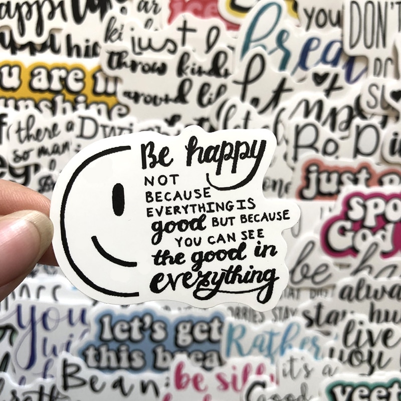 50 Stickers met Positieve Teksten en Quotes in het Engels - Transparant