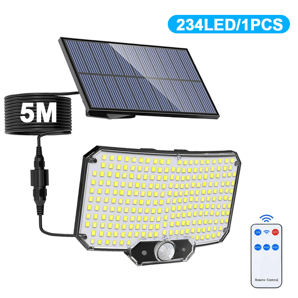 Zonne-verlichting 234 LED-beveiligingsverlichting op zonne-energie Buitentuin Bewegingssensor 3 modi Waterdicht Split Solar Flood Wandlampen Garage: Default Title
