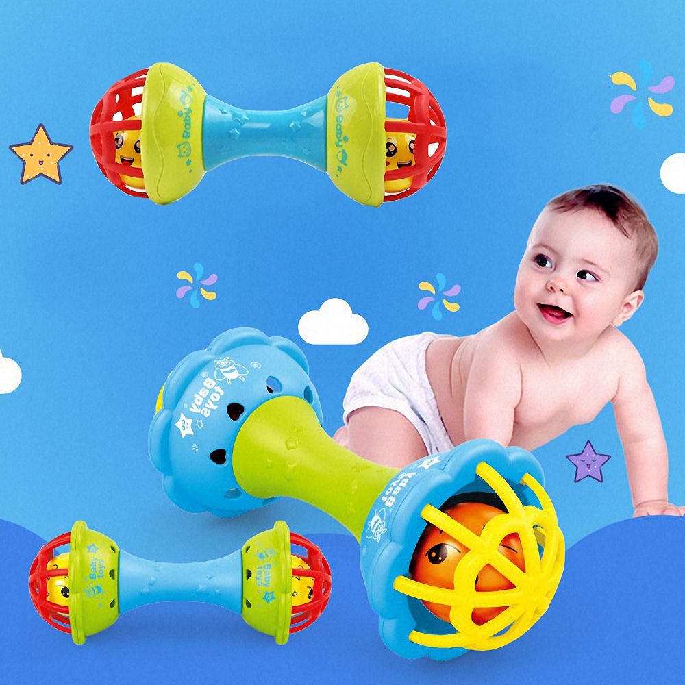 1 Baby Rattles Interactive Toys Soft Rubber Dumbbell for Children Infant Toddler Early Education Puzzle Hand Grab Ball Boys Girl