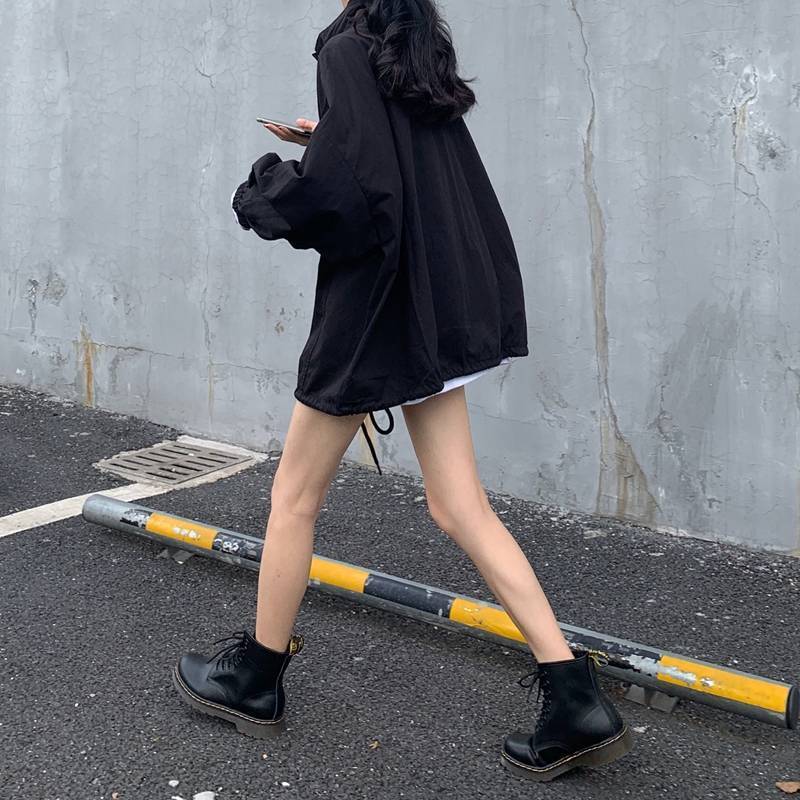 Women Basic Jackets Solid Drawstrings Oversize Thin Harajuku Ulzzang Plus Size 2XL Leisure Streetwear Chic Jacket Zipper Outwear