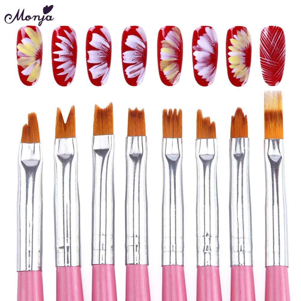 Monja nail art fransk smil halvmåne form tegnebørster diy kronblad blomst gradient maleri pensel sæt manicure værktøj