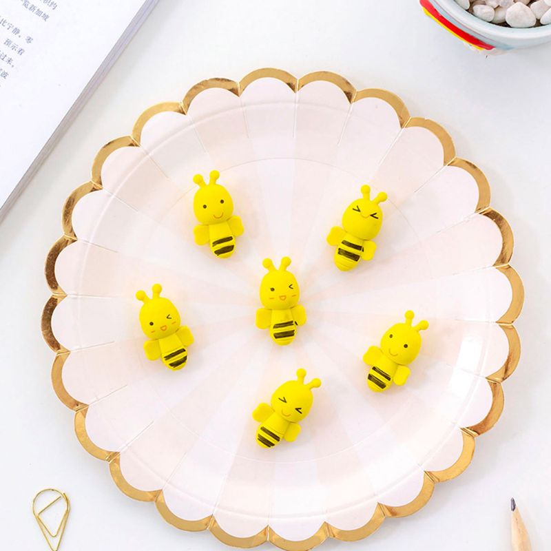 4Pcs Cute Mini Animal Insect Little Yellow Bee Erasers Rubber Pencil Erasers School Office Supply