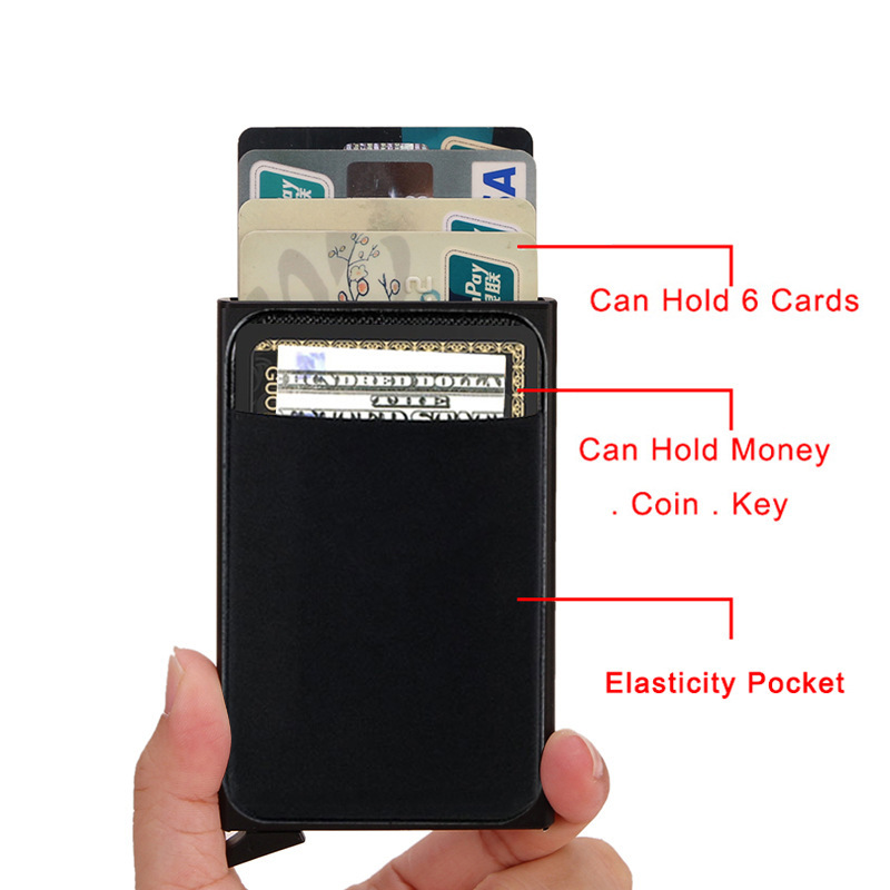 Dünne Aluminium Brieftasche Mit Elastizität Zurück Beutel Ich würde Kreditkarte Halfter Mini RFID Brieftasche Automatische Pop hoch Bank Karte fallen