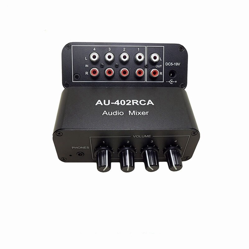 Mélangeur RCA multi-sources, 4 entrées et 2 sorties, réverbérateur Audio stéréo, commutateur Audio, pilote, contrôle du Volume des écouteurs