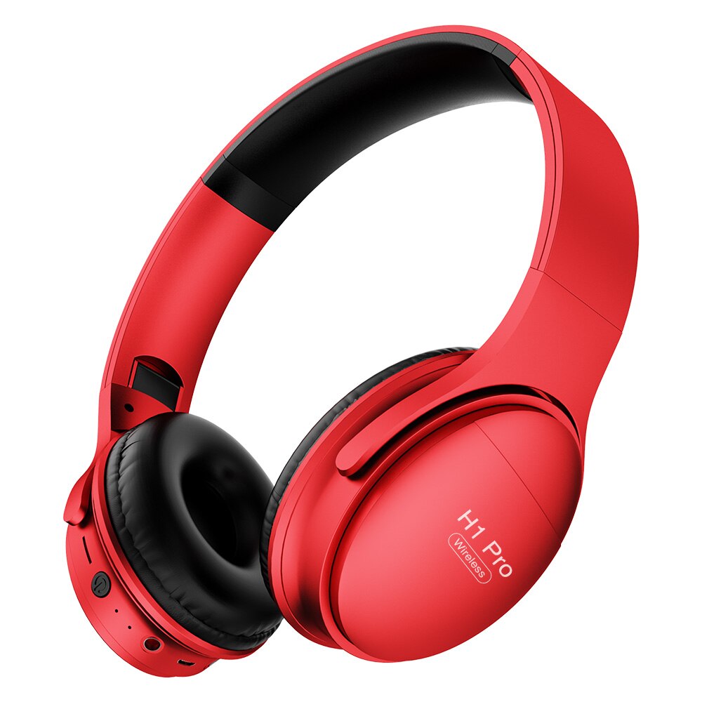 H1 pro trådløs bluetooth hovedtelefon støjreducerende sport stereo headset support hukommelseskort hovedtelefoner bluetooth telefon adapter: Rød