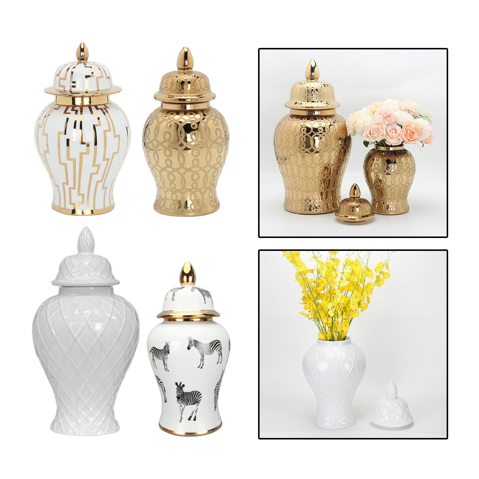 Modern Ceramic Ginger Jar with Lid Porcelain Storage Jar Bud Vase Floral