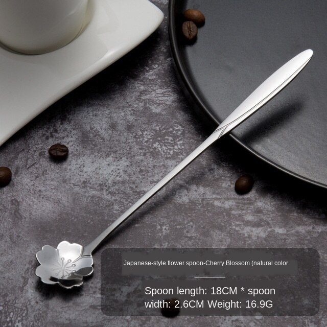 Flowers Gold Spoon Long Handle Dessert Tea Coffee Mixing Spoon Stainless Steel Vintage Teaspoons Drink Tableware 1PC: B