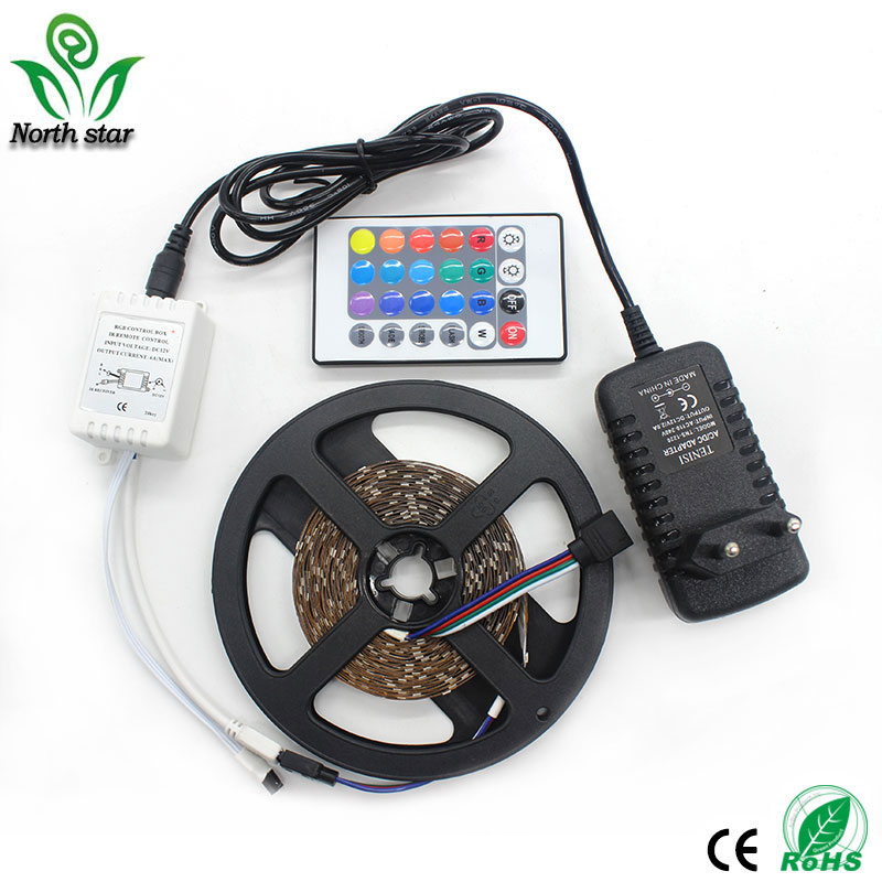 5 Meter 300Leds SMD RGB LED Strip Licht 3528 2835 1M LED Light RGB Leds tape diode lint flexibele Controller DC 12V Adapter set