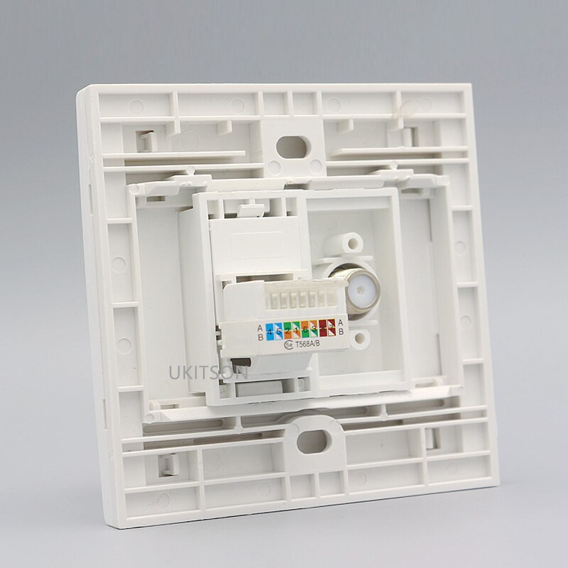 F cabeza Digital TV + CAT5E RJ45 LAN Panel de pared placa frontal para Internet