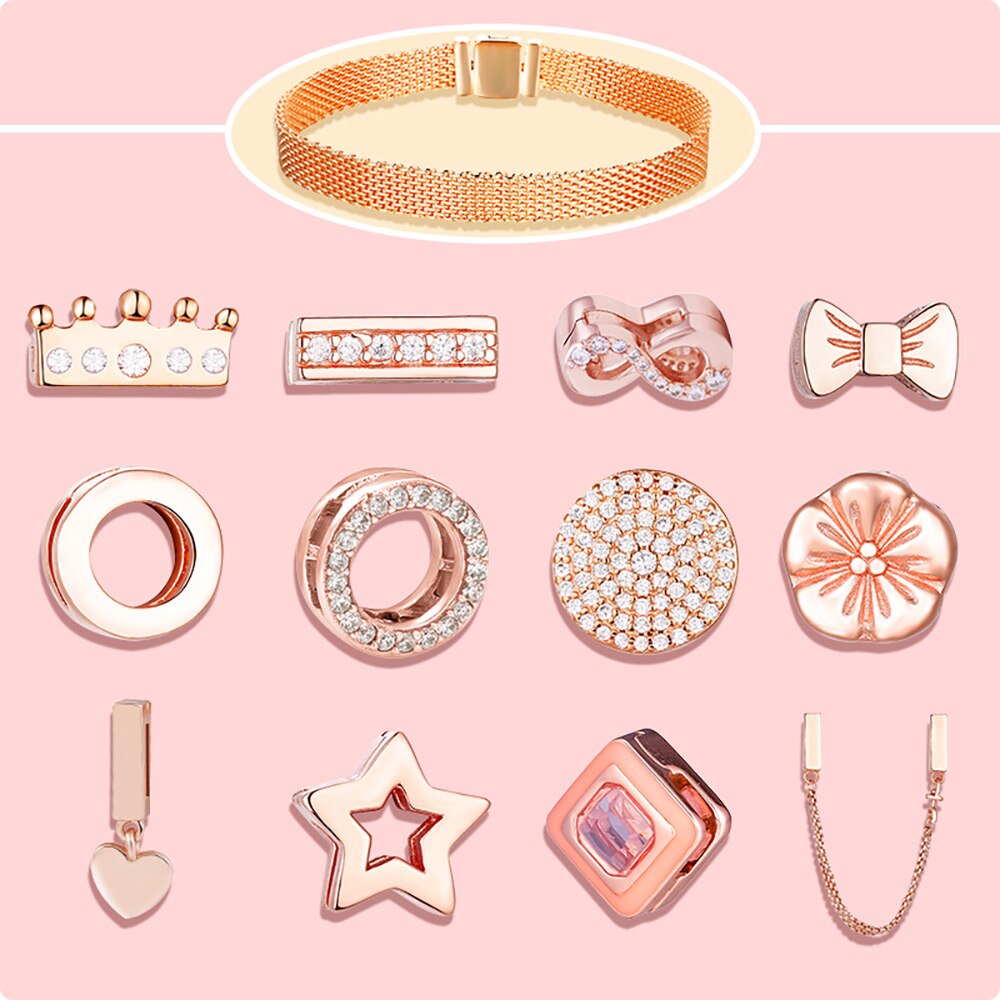 Breloques en argent Sterling 925 étoiles, amour lune, bracelet en argent Original, réflexion, bijoux pour femmes