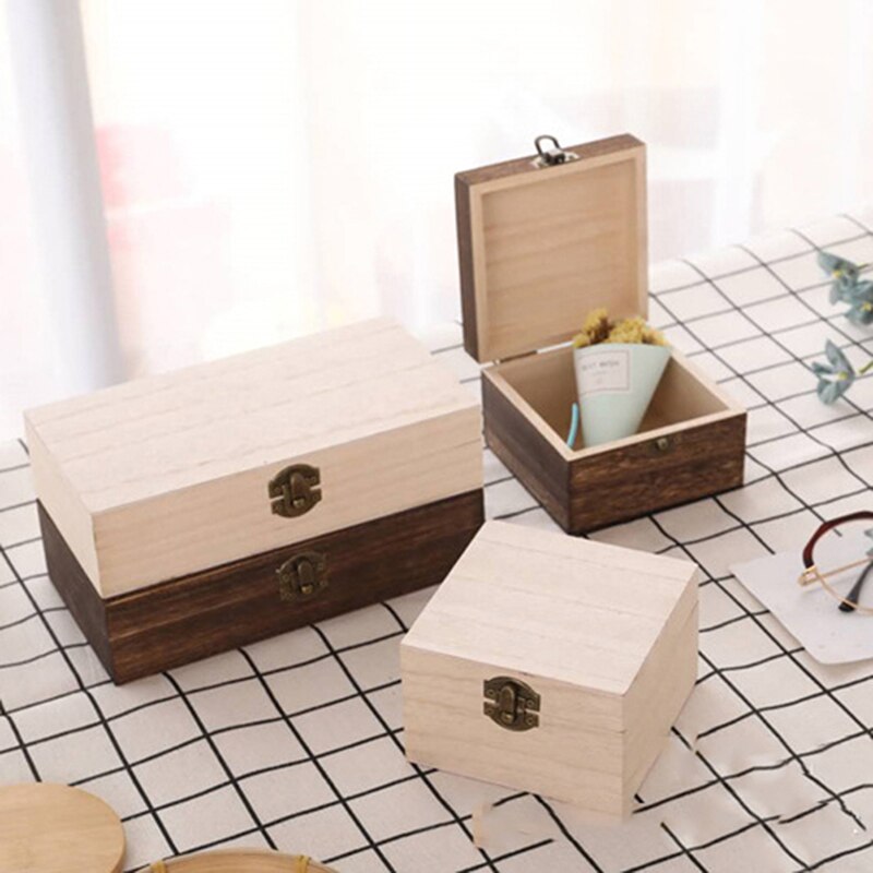 Wooden Paulownia Box Postcard Storage Organizer Box Retro Jewelry Box Desktop Handmade Wood Clamshell Storage Hand Decoration