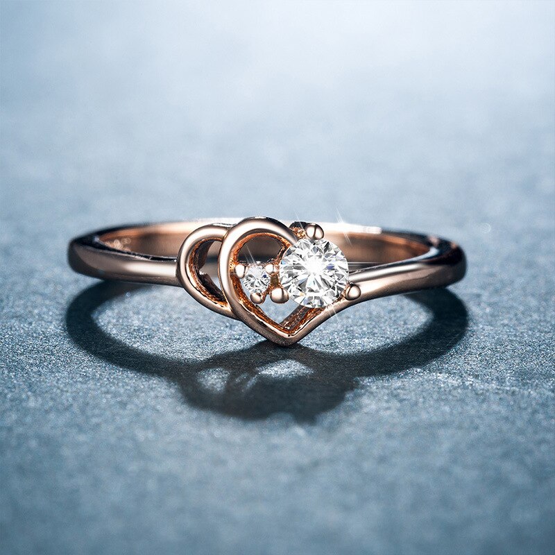 Huitan Rose Goud Kleur Wedding Ring Voor Vrouwen Hartvormige Met Sparkly Cz Steen Romantische Bridal Ring Fabriek Directe Verkoop