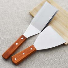 Rustfrit stål jernplade scoop pizza pandekage flad bøf pres spade håndgriber køkken grill bbq værktøj træhåndtag