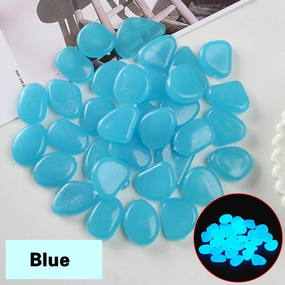 50/100pcs Luminous Stones Glow In Dark Decorative Pebbles Outdoor Fish Tank Decoration Pebble Rocks Aquarium Garden Decor: 100pcs / blue