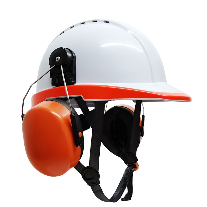 DARLINGWELL Safety Helmet with Earmuffs Hearing Protection Work Cap Protective Hard Hat Outdoor Riding Climing Working Helmets: white orange