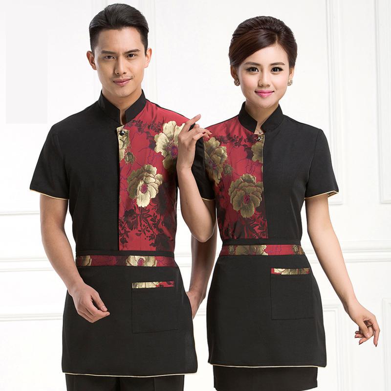 Hotel Uniform Summer Restaurants Uniforms For Men Women Uniforme Service Nettoyage Half Sleeve Chemise Serveur J068
