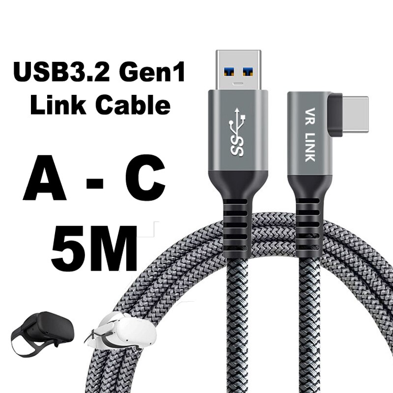 For Oculus Link Cable 5M 6M 7M USB C Fast Charging Data Cord Oculus Quest 2 Link Cable 16ft Quest2 Full Set VR Accessories: Nylon A-C 5M