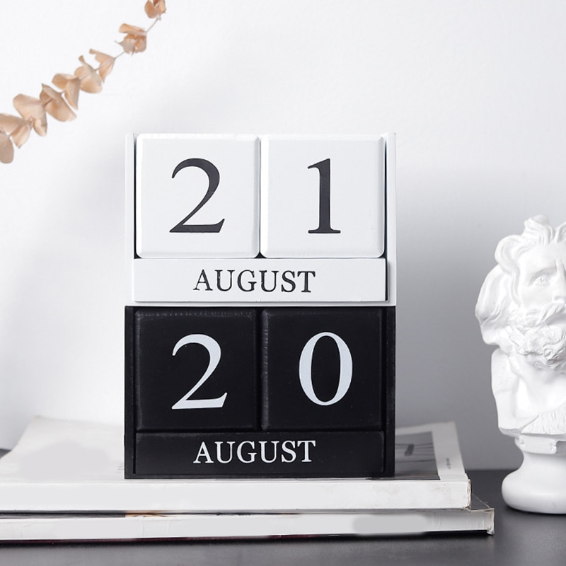 Vintage trä evighetsskrivbord kalender block planerare permanent skrivbord arrangör diy agenda bord dekoration-vit