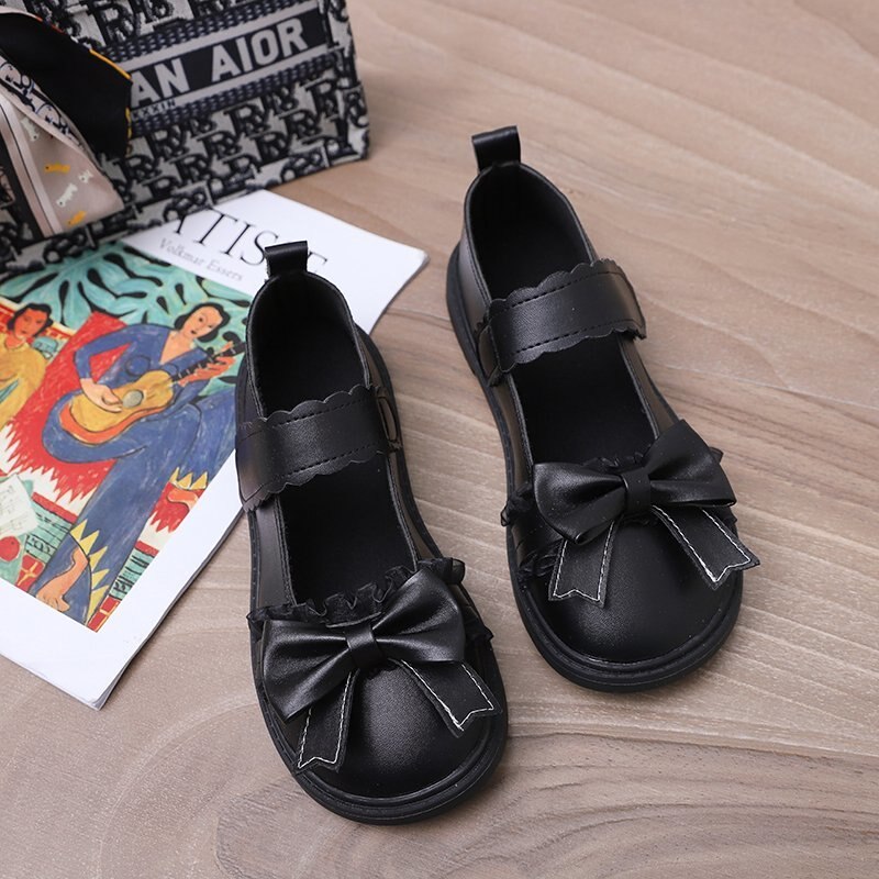 Lolita Schuhe Schmetterling Knoten Maria Janes Schuhe Für mädchen frauen Wohnungen Schwarz retro Flach Leder Schuhe Niedliche Prinzessin Schuhe 8600C: YG Schwarz / 38