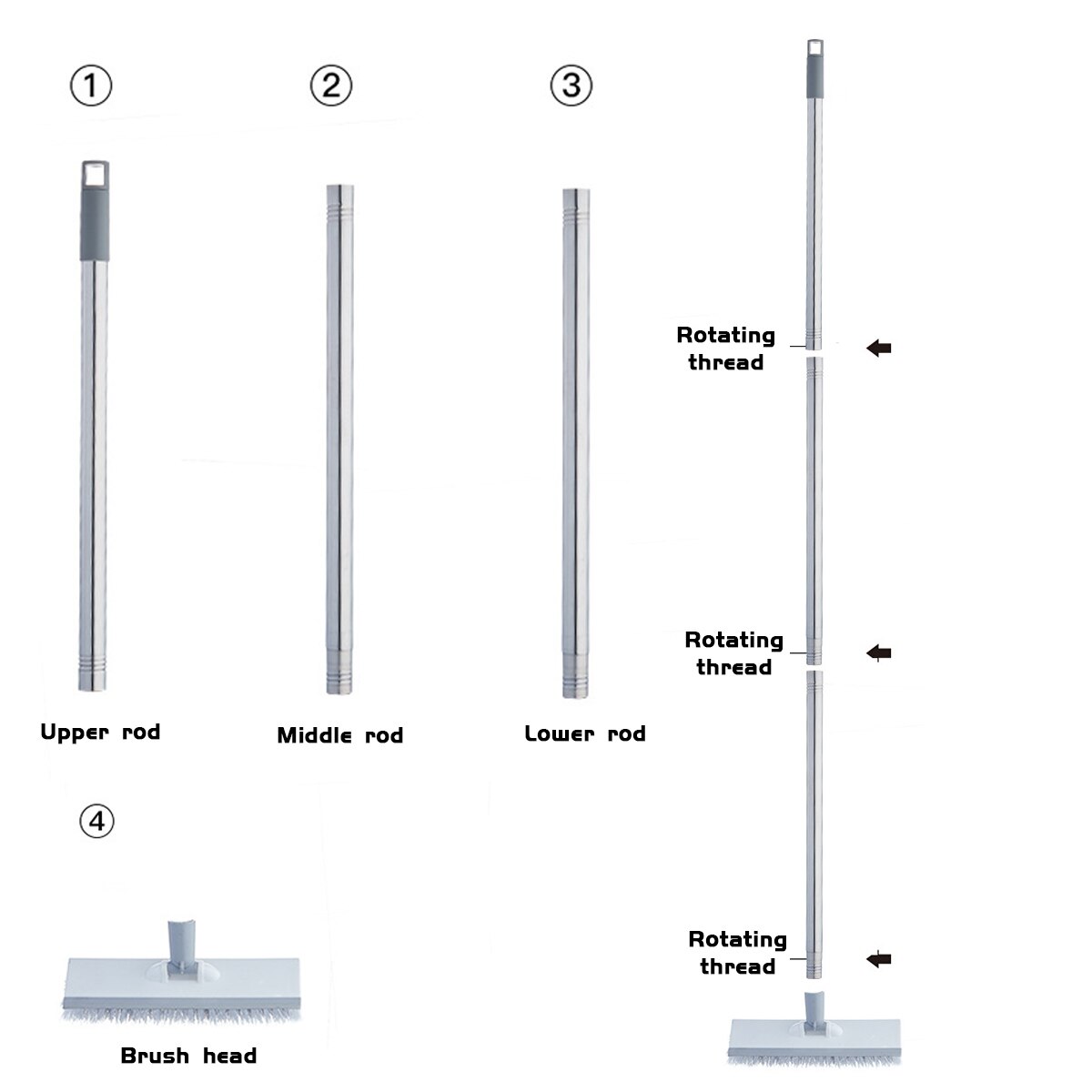 2 in 1 Multifunctional Telescopic Broom Magic Rubber Tub and Tile Scrubber Removable Adjustable Long Handle Cleaning Brushes