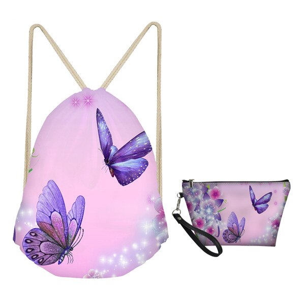 Mozoeyu 3d vlinder trekkoord rugzak make-up tas set 2 stuks dames reisaccessoires lichtgewicht schoudertassen: 6758 z 3 z 8