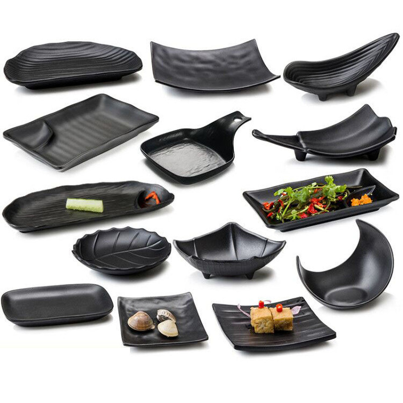 Keukengerei Set Creatieve Zwarte Food Grade Plastic Botplaat Persoonlijkheid Sushi Fruit Dessertbord Restaurant Keukenschotel